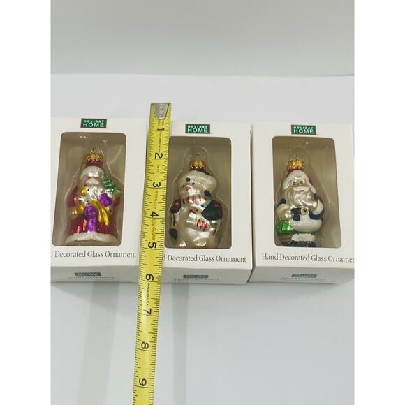 Holiday Santa Snowman Home Glass Hanging Ornaments Hand Painted Lot of 3 - Picture 6 of 12